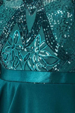 Women * Sequin Bodice With Front Frill Maxi