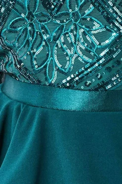 Women * Sequin Bodice With Front Frill Midi Dress