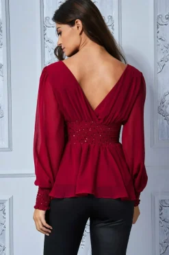Women * Sequin Chiffon Puffy Sleeve Top