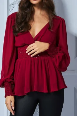 Women * Sequin Chiffon Puffy Sleeve Top
