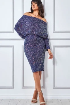 Women * Sequin Cowl Neck Midi Dress - Royal Blue