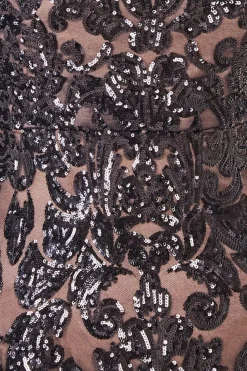 Women * Sequin High Neck Feather Cuff Maxi