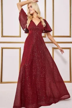 Women * Sequin Lurex Flutter Sleeve Maxi Dress
