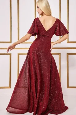 Women * Sequin Lurex Flutter Sleeve Maxi Dress