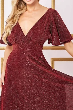 Women * Sequin Lurex Flutter Sleeve Maxi Dress