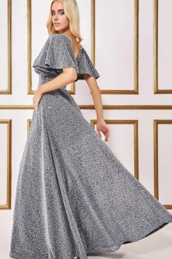 Women * Sequin Lurex Flutter Sleeve Maxi Dress