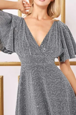 Women * Sequin Lurex Flutter Sleeve Maxi Dress