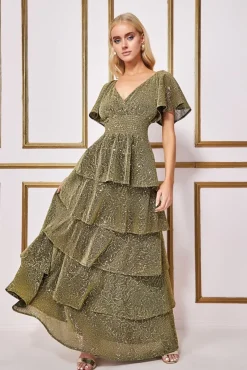 Women * Sequin Lurex Tiered Maxi Dress