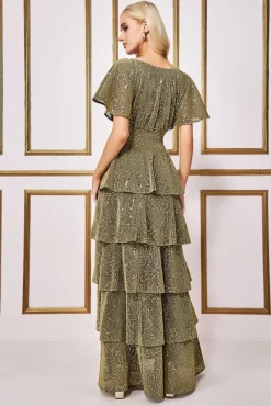 Women * Sequin Lurex Tiered Maxi Dress