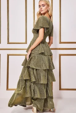 Women * Sequin Lurex Tiered Maxi Dress