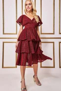 Women * Sequin Lurex Tiered Midi Dress