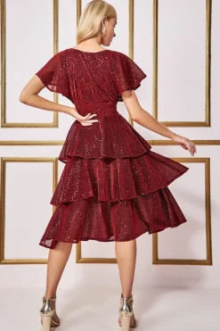 Women * Sequin Lurex Tiered Midi Dress