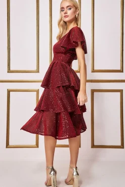 Women * Sequin Lurex Tiered Midi Dress