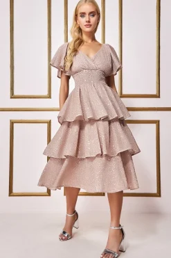 Women * Sequin Lurex Tiered Midi Dress