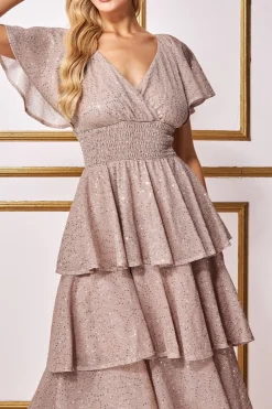 Women * Sequin Lurex Tiered Midi Dress