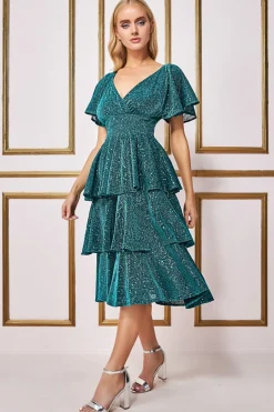 Women * Sequin Lurex Tiered Midi Dress
