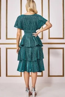 Women * Sequin Lurex Tiered Midi Dress