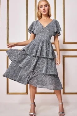 Women * Sequin Lurex Tiered Midi Dress