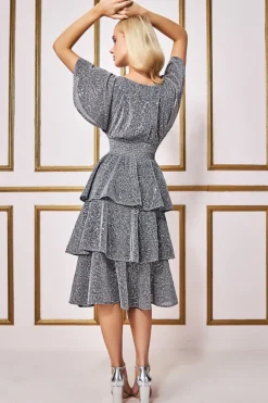 Women * Sequin Lurex Tiered Midi Dress