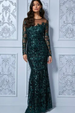 Women * Sequin Mesh Embroidered Maxi Green