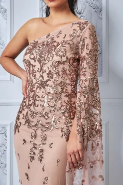 Women * Sequin Mesh One Shoulder Evening Maxi