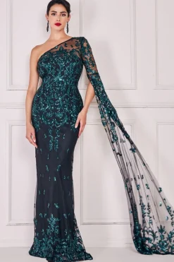 Women * Sequin Mesh One Shoulder Evening Maxi