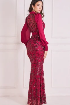 Women * Sequin Mesh Shirt Maxi Chiffon Sleeves