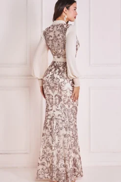 Women * Sequin Mesh Shirt Maxi Chiffon Sleeves