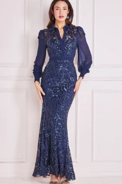 Women * Sequin Mesh Shirt Maxi Chiffon Sleeves