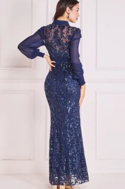 Women * Sequin Mesh Shirt Maxi Chiffon Sleeves