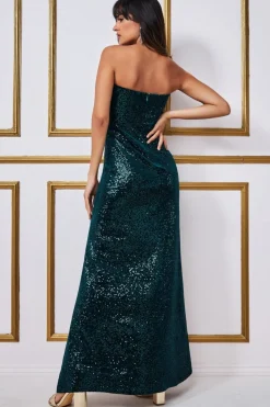 Women * Sequin Velvet Bandeau Maxi Dress Green