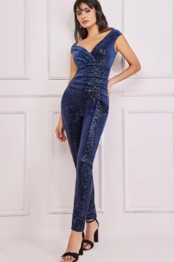 Women * Sequin Velvet Bardot Jumpsuit