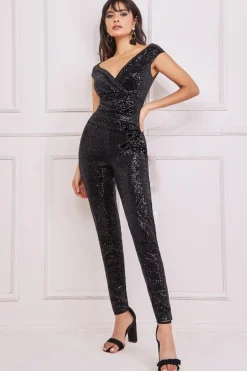 Women * Sequin Velvet Bardot Jumpsuit