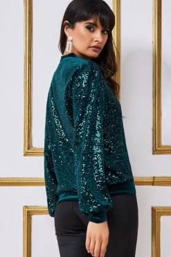 Women * Sequin Velvet Jumper Green