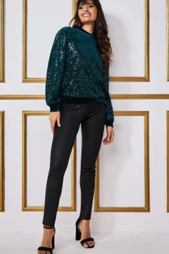 Women * Sequin Velvet Jumper Green