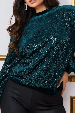 Women * Sequin Velvet Jumper Green