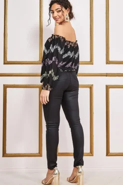 Women * Sequin Zig Zag Bardot Top