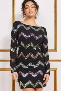Women * Sequin Zig Zag Shift Mini Dress