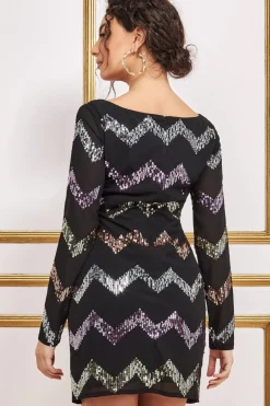 Women * Sequin Zig Zag Shift Mini Dress