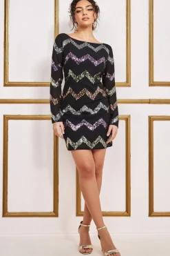 Women * Sequin Zig Zag Shift Mini Dress