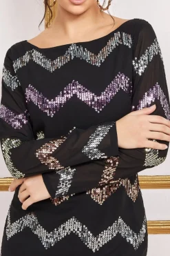Women * Sequin Zig Zag Shift Mini Dress