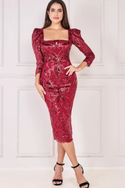 Women * Square Neck Scalloped Lace Midi