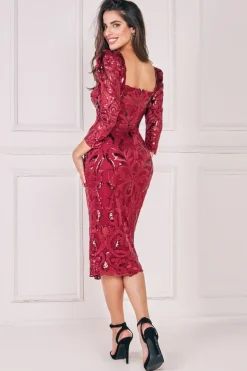 Women * Square Neck Scalloped Lace Midi