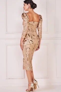 Women * Square Neck Scalloped Lace Midi