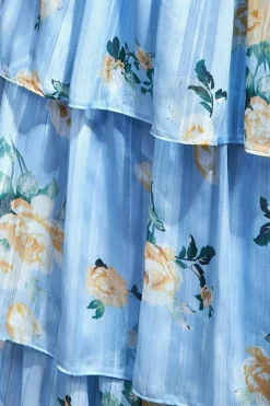 Women * Tiered Chiffon Floral Maxi - Powder Blue