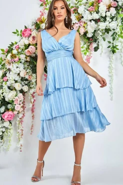 Women * Tiered Chiffon Midi Dress - Powder Blue