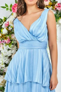 Women * Tiered Chiffon Midi Dress - Powder Blue