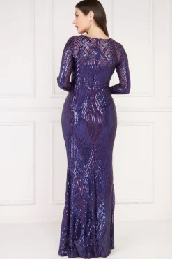 Women * Two Toned V Neck Sequin Maxi