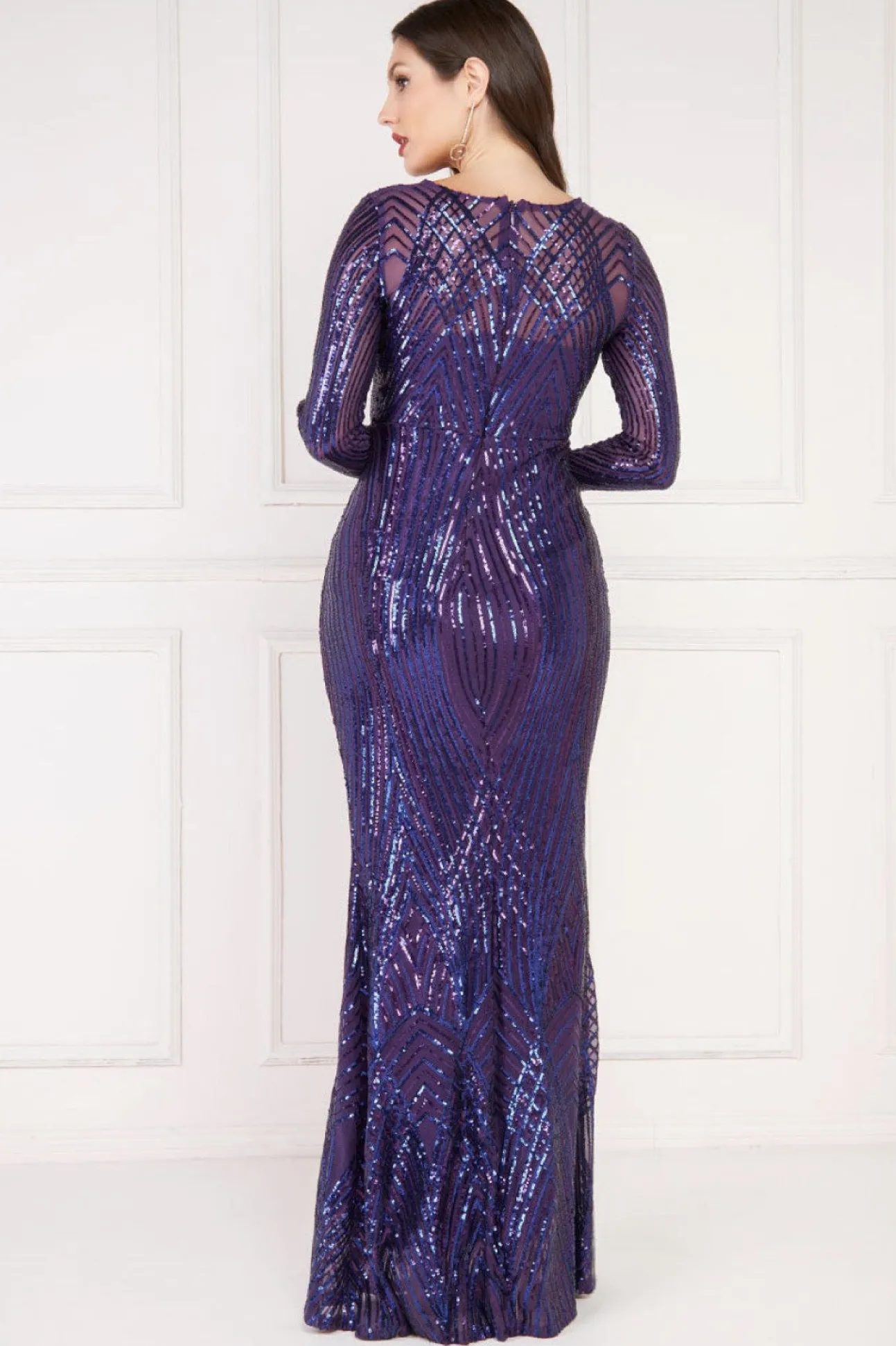 Women * Two Toned V Neck Sequin Maxi