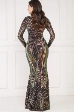 Women * Two Toned V Neck Sequin Maxi